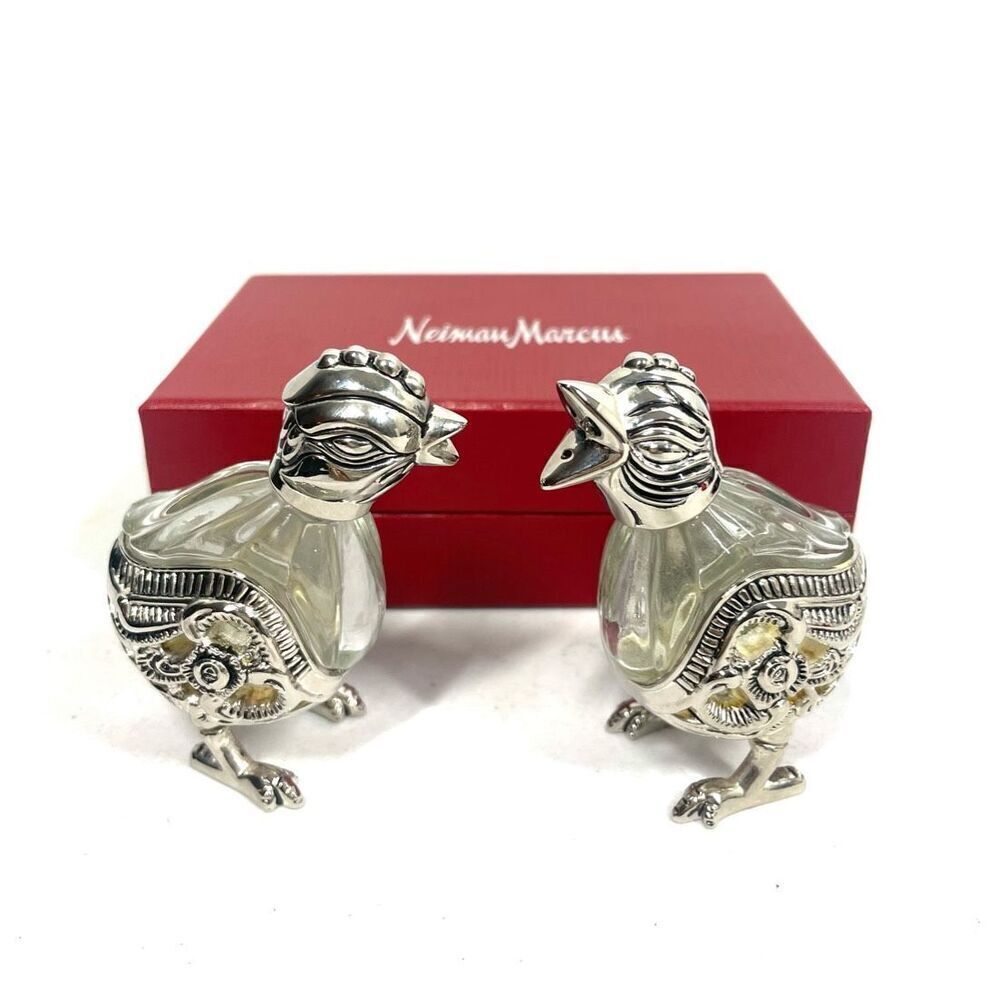 Vintage Godinger Silver Crystal Salt & Pepper Shakers Chicks Neiman Marcus Rare